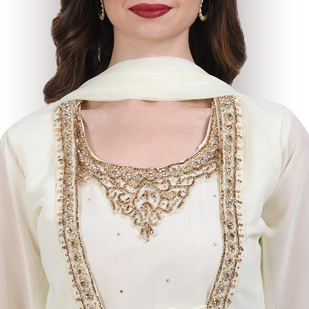 Off White Embroidered Readymade Punjabi Salwar Suit 3135SL12